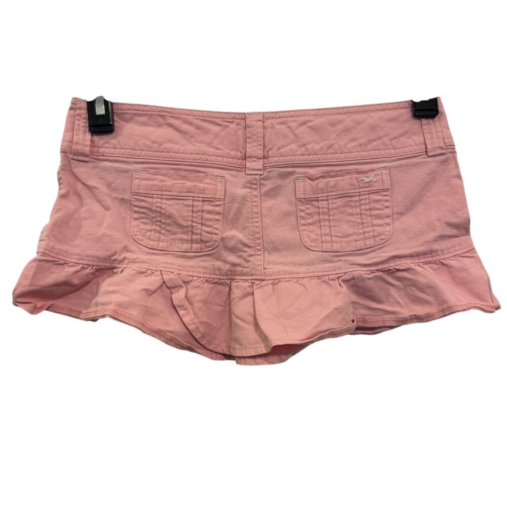 Vintage Y2K Hollister Mini Skirt Womens Size 1 Pink Frilly Hem Low Rise Cotton B
